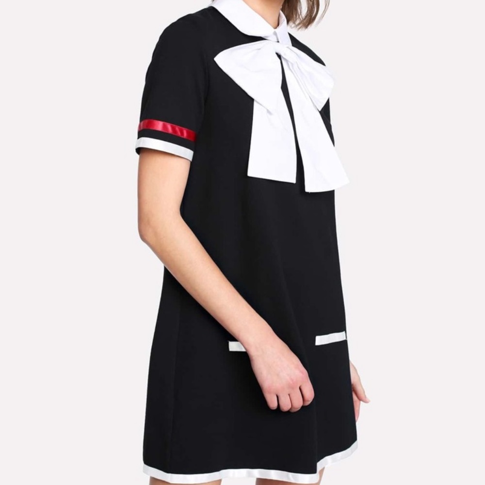 Chickwish NWOT Exaggerate Bow Tie Neck Contrast Tape Dress - Picture 2 of 5